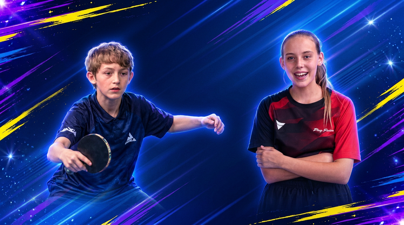 Un garçon et une fille pratiquant le tennis de table